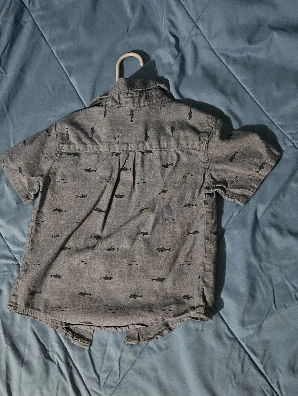 The Children's Place Light Blue Short Sleeve Shark Print Button-Down Shirt